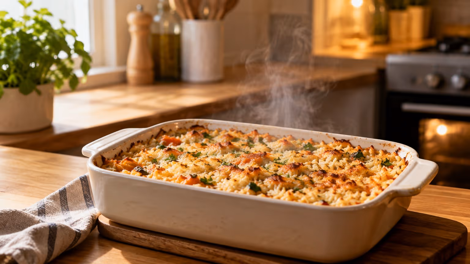 Arroz de forno rápido pra aproveitar sobras