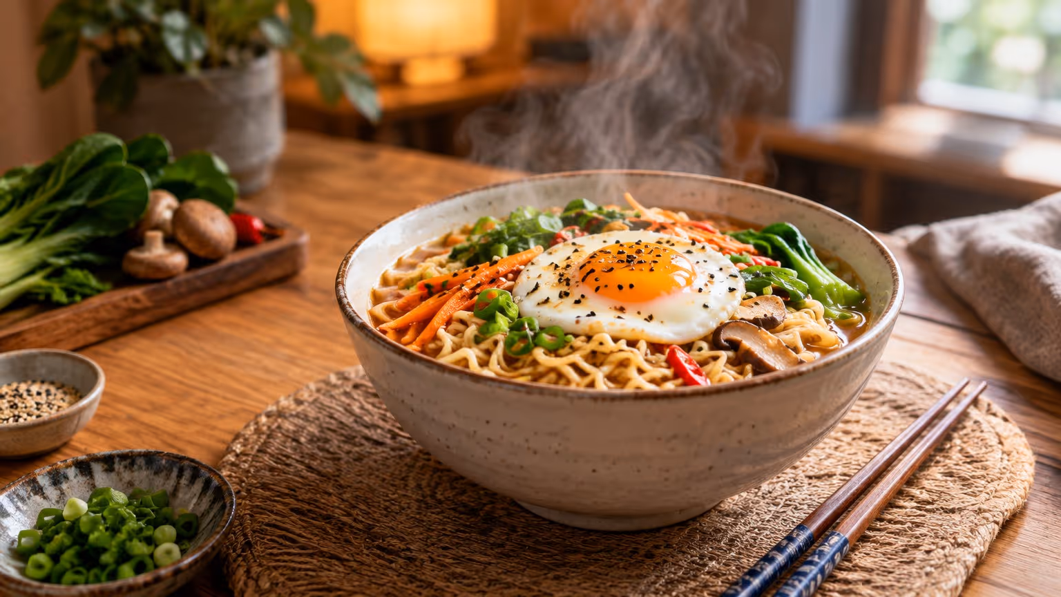 Macarrão instantâneo melhorado com ingredientes simples