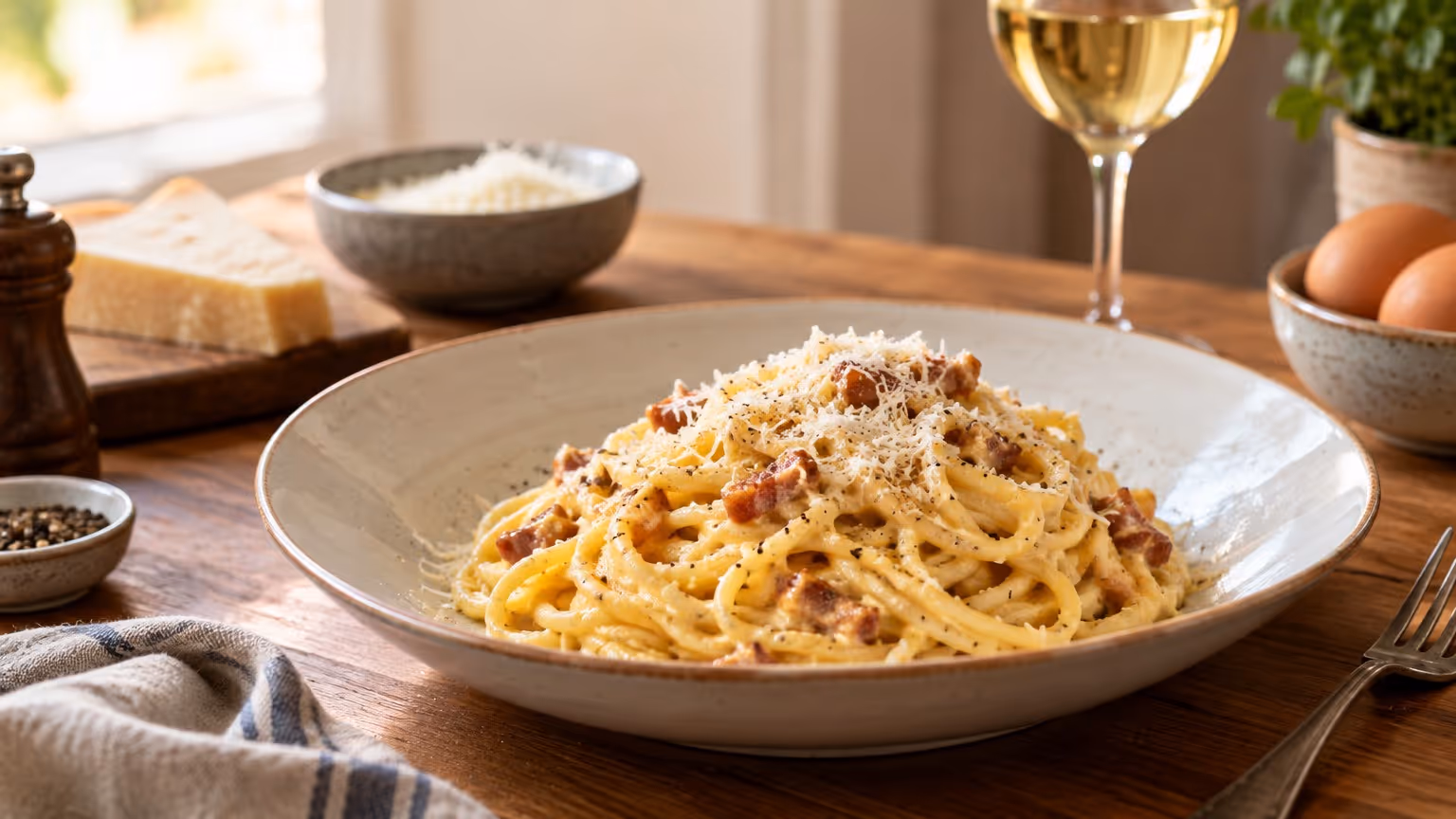 Macarrão à carbonara do jeito tradicional italiano