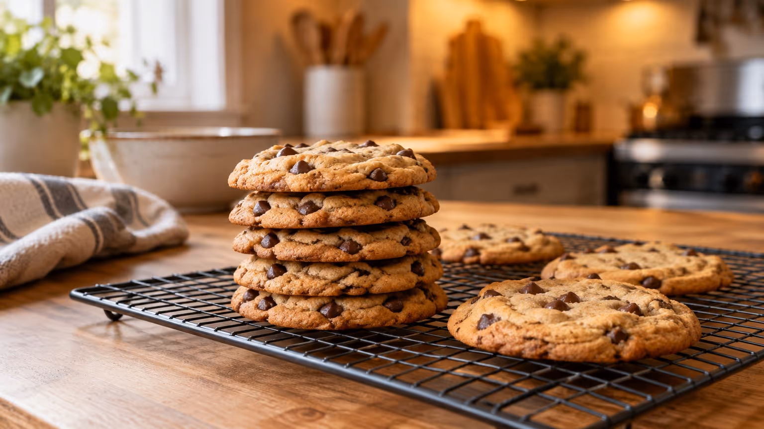 Cookies amanteigados com gotas de chocolate