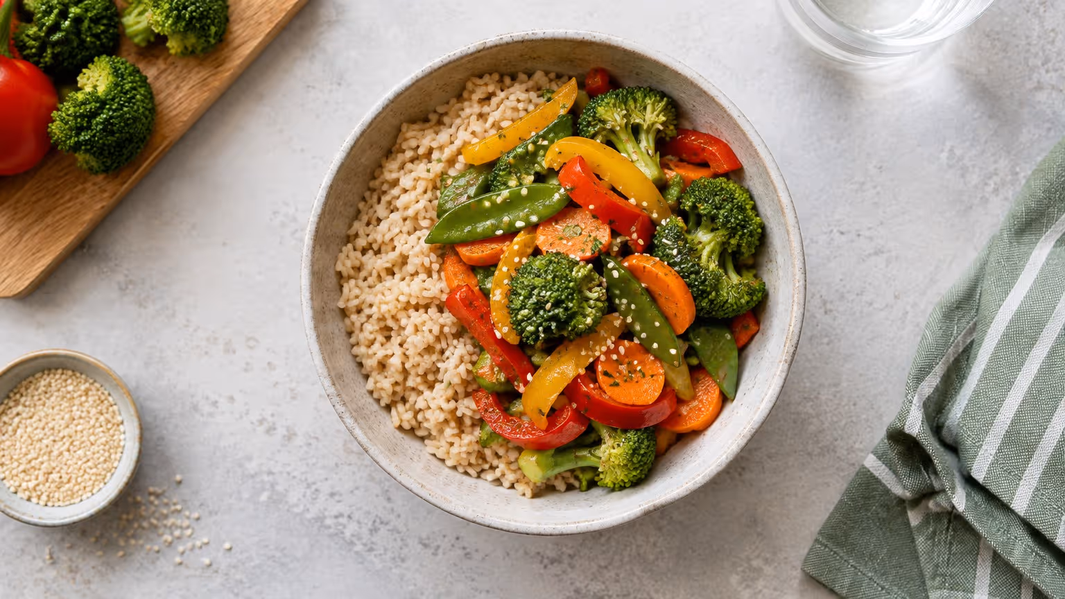 Arroz integral com legumes refogados simples