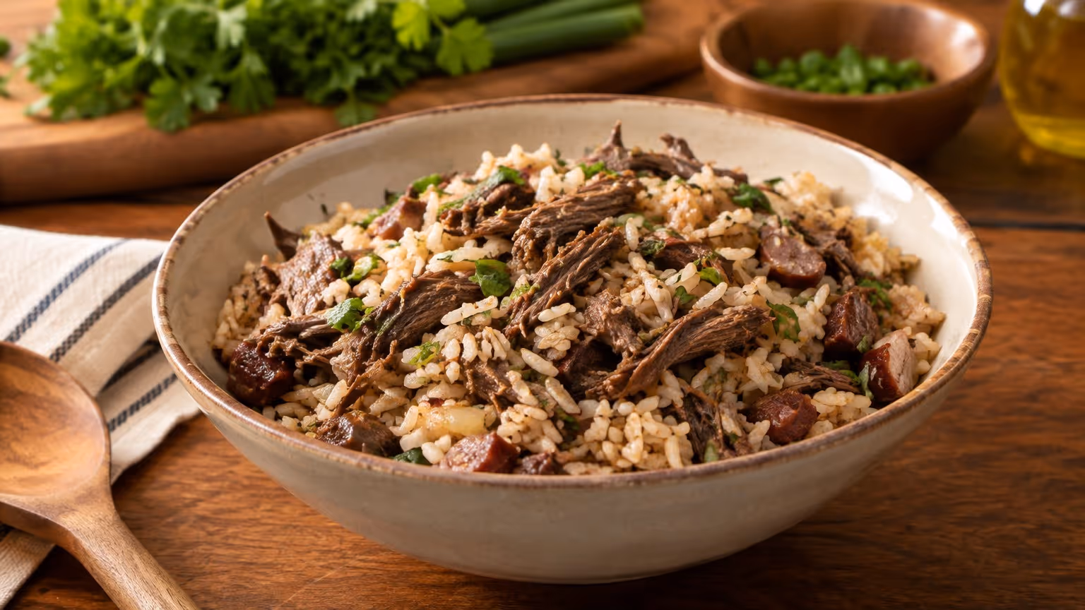 Arroz carreteiro simples pra matar a saudade de casa