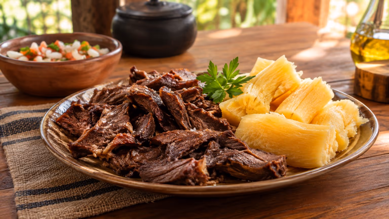 Carne de sol com macaxeira do jeito nordestino
