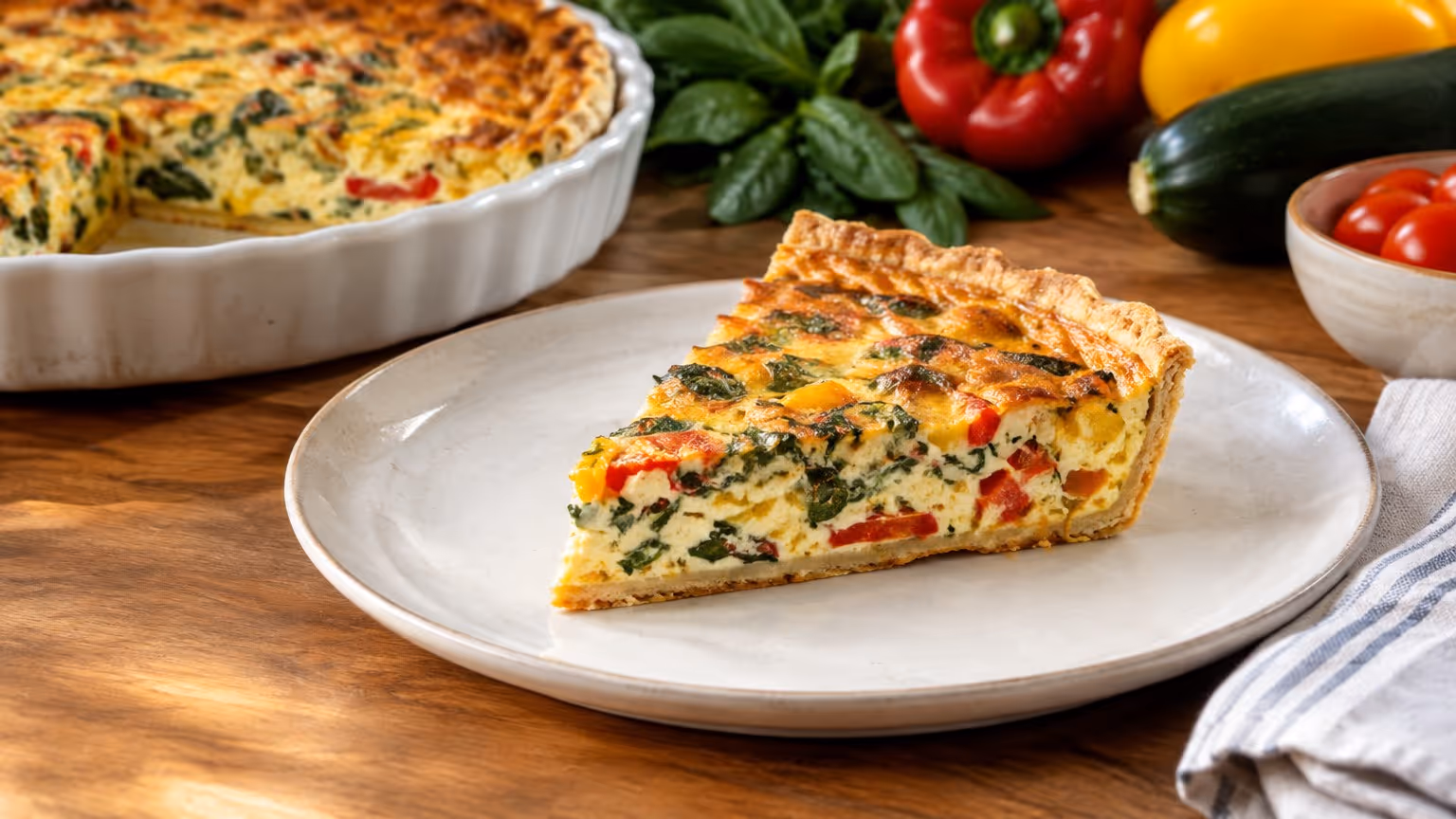 Quiche francesa de legumes com massa amanteigada