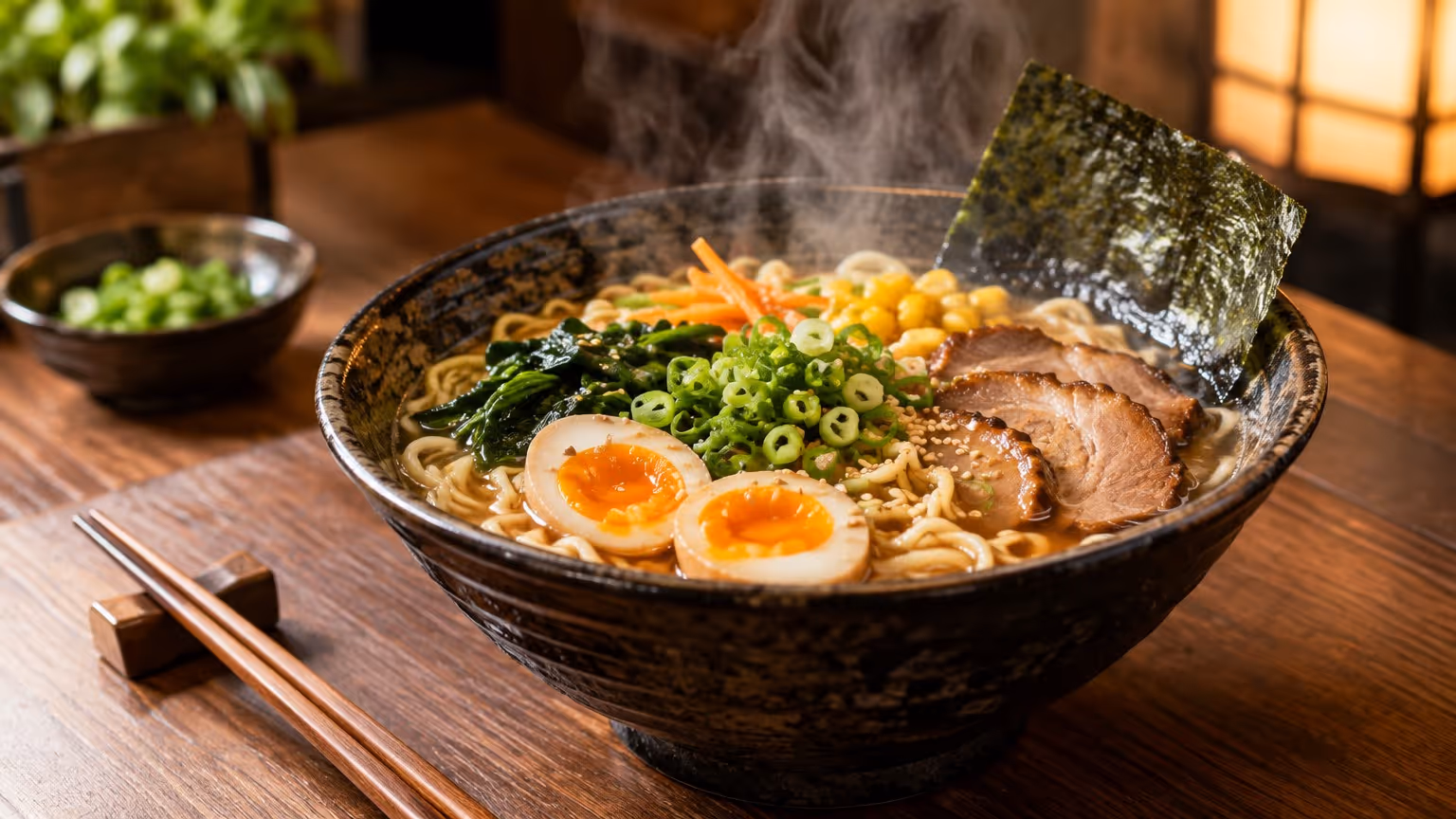 Ramen japonês caseiro com caldo encorpado