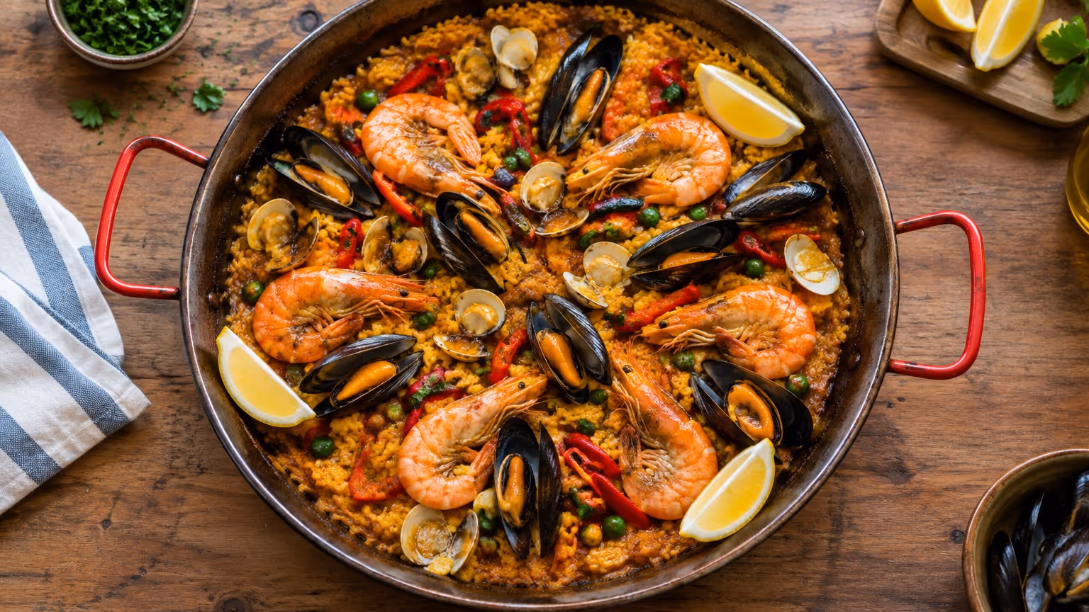 Paella espanhola de frutos do mar simplificada