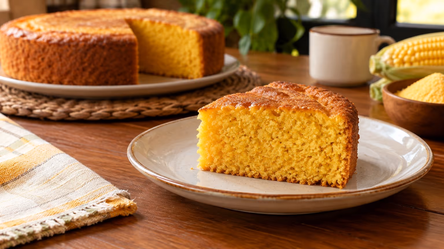 Bolo de fubá cremoso com erva doce