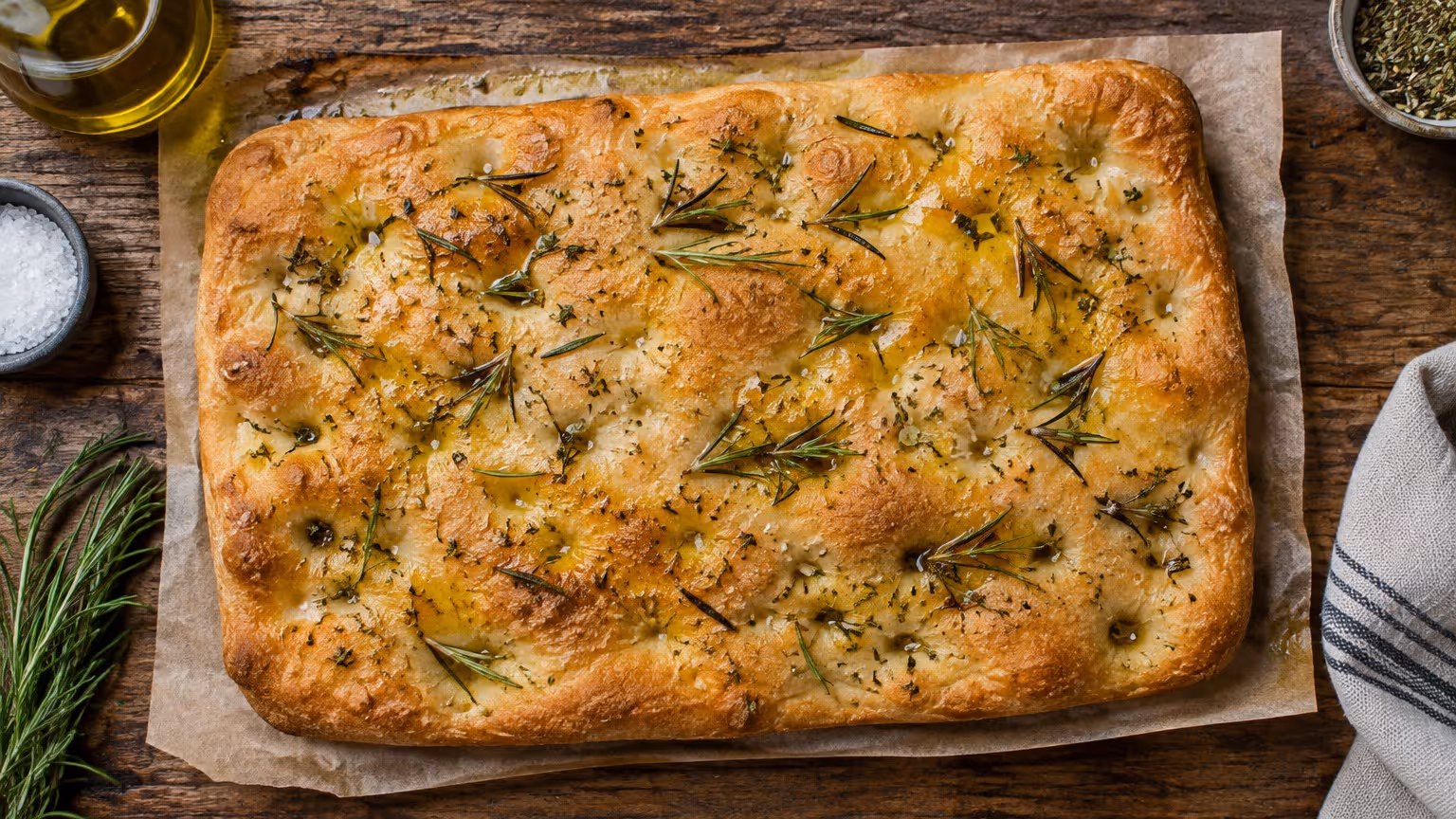Focaccia italiana com ervas e azeite