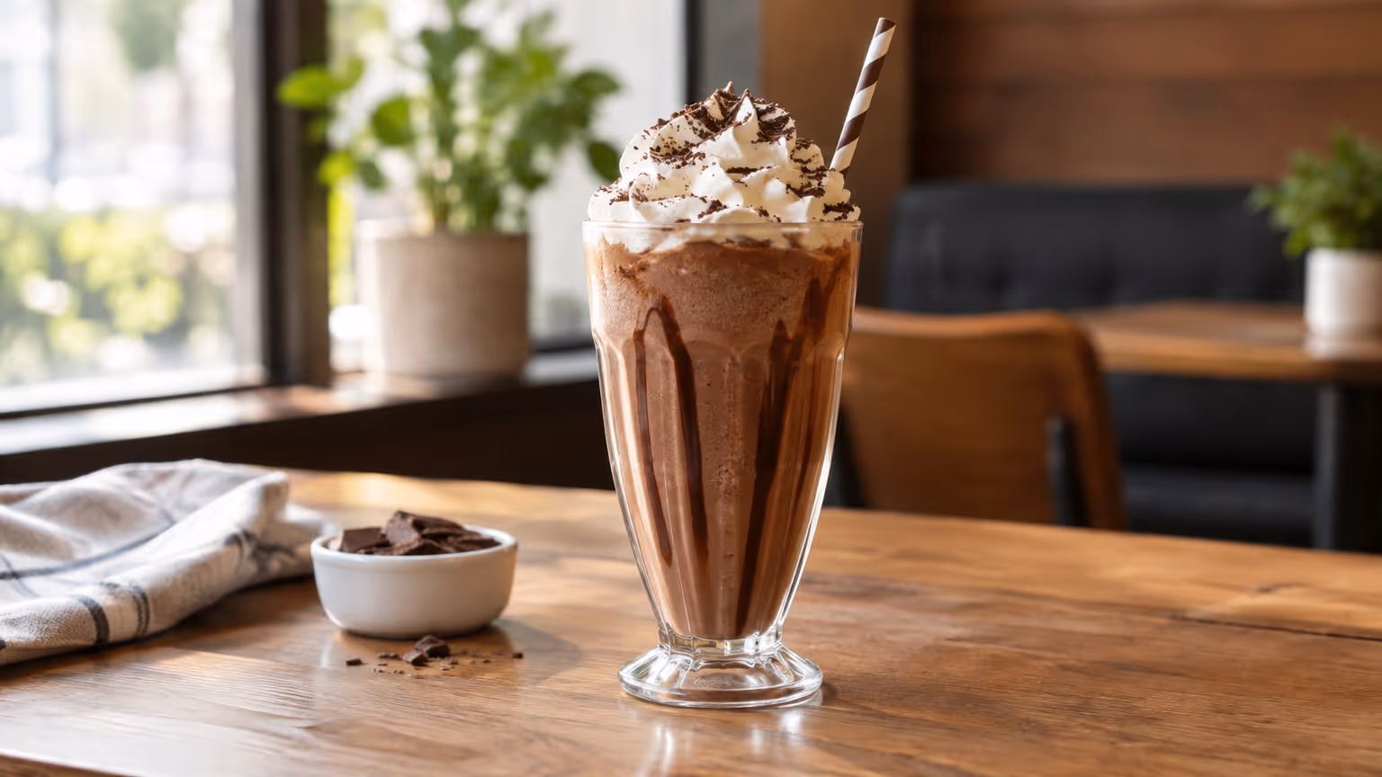 Milkshake cremoso de chocolate com calda