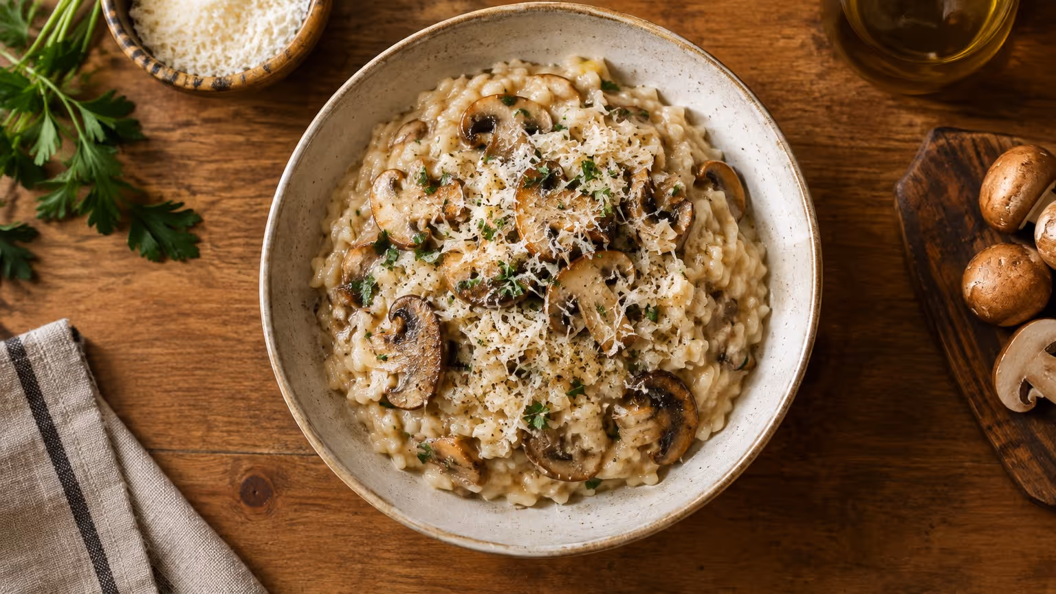 Risoto de cogumelos vegetariano cremoso