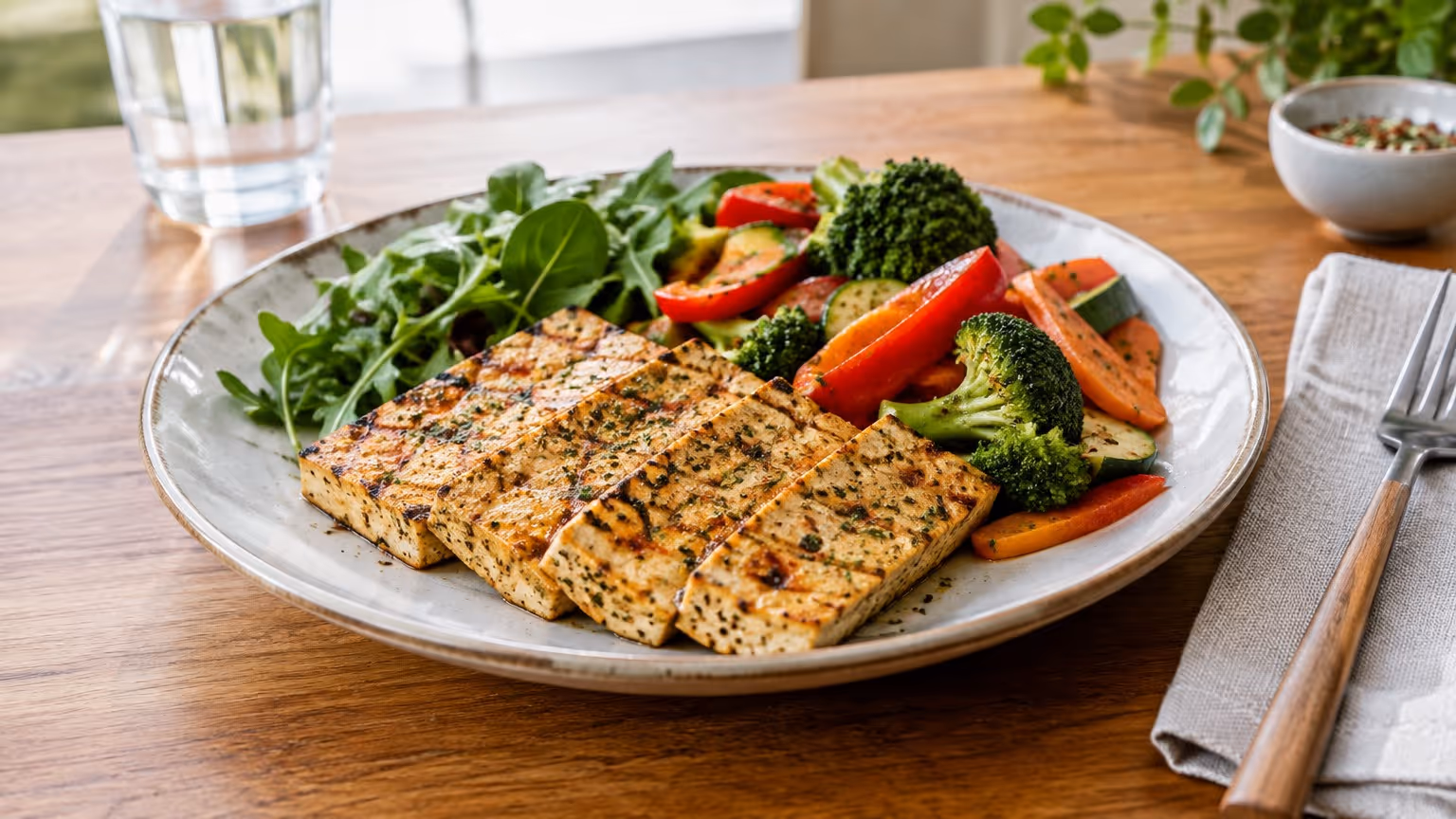 Tofu grelhado temperado pra quem não come carne